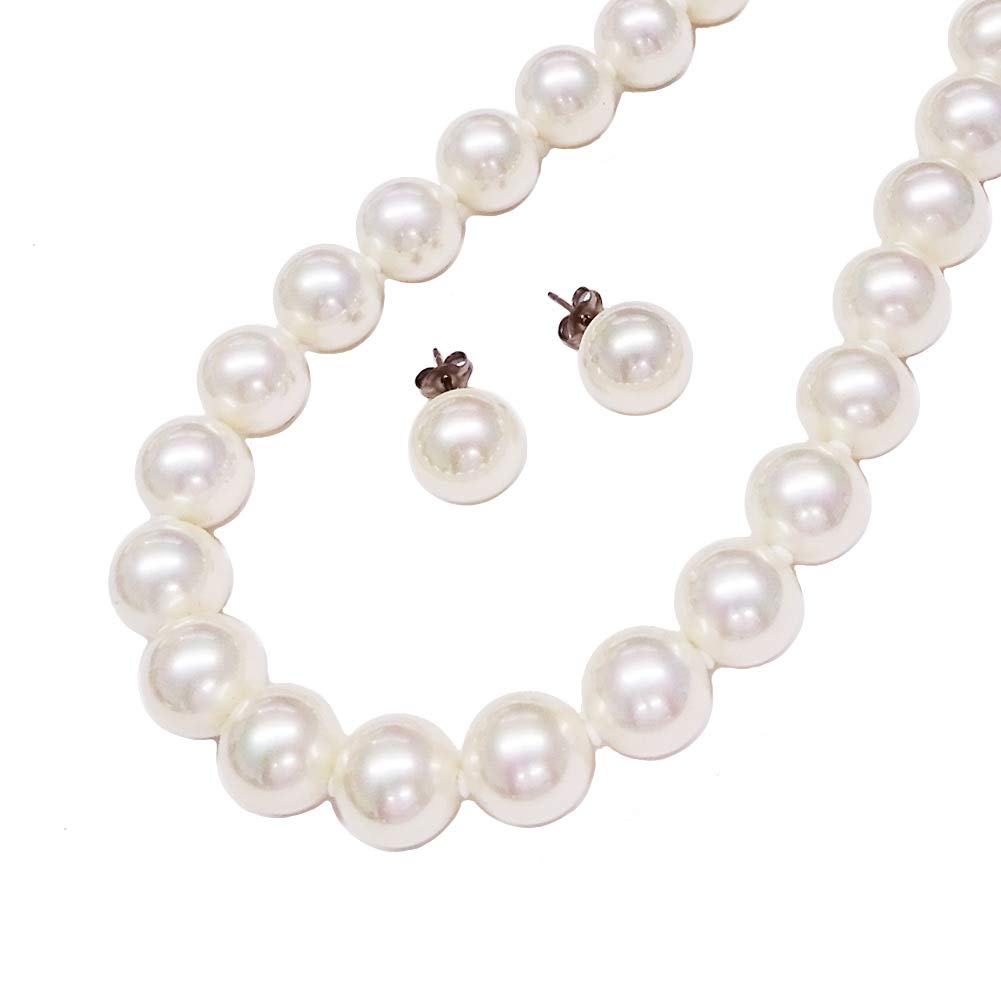 

[Your and My Jewelry Box] Pearl Necklace, Akoya Pearl Necklace & Earrings Set White Color 10mm 45cm Earrings Made in Japan [Gift Wrapped]