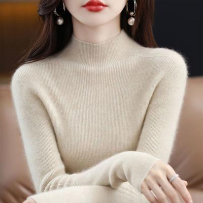 Half High Neck Knitted Bottom Sweater for Women's Versatile Solid Color Sweater