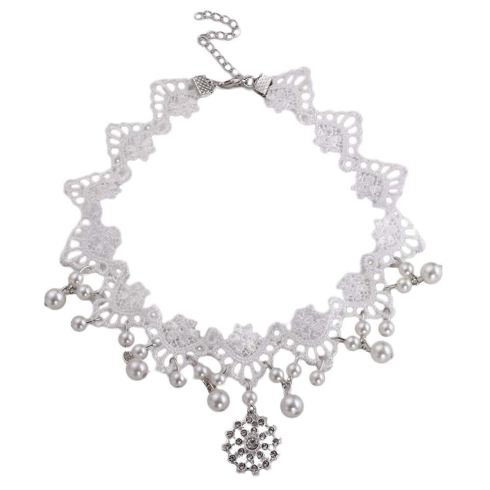 Women's New Hot Selling Lace Flower Chain Gift Jewelry Gothic Choker Beads Necklace White