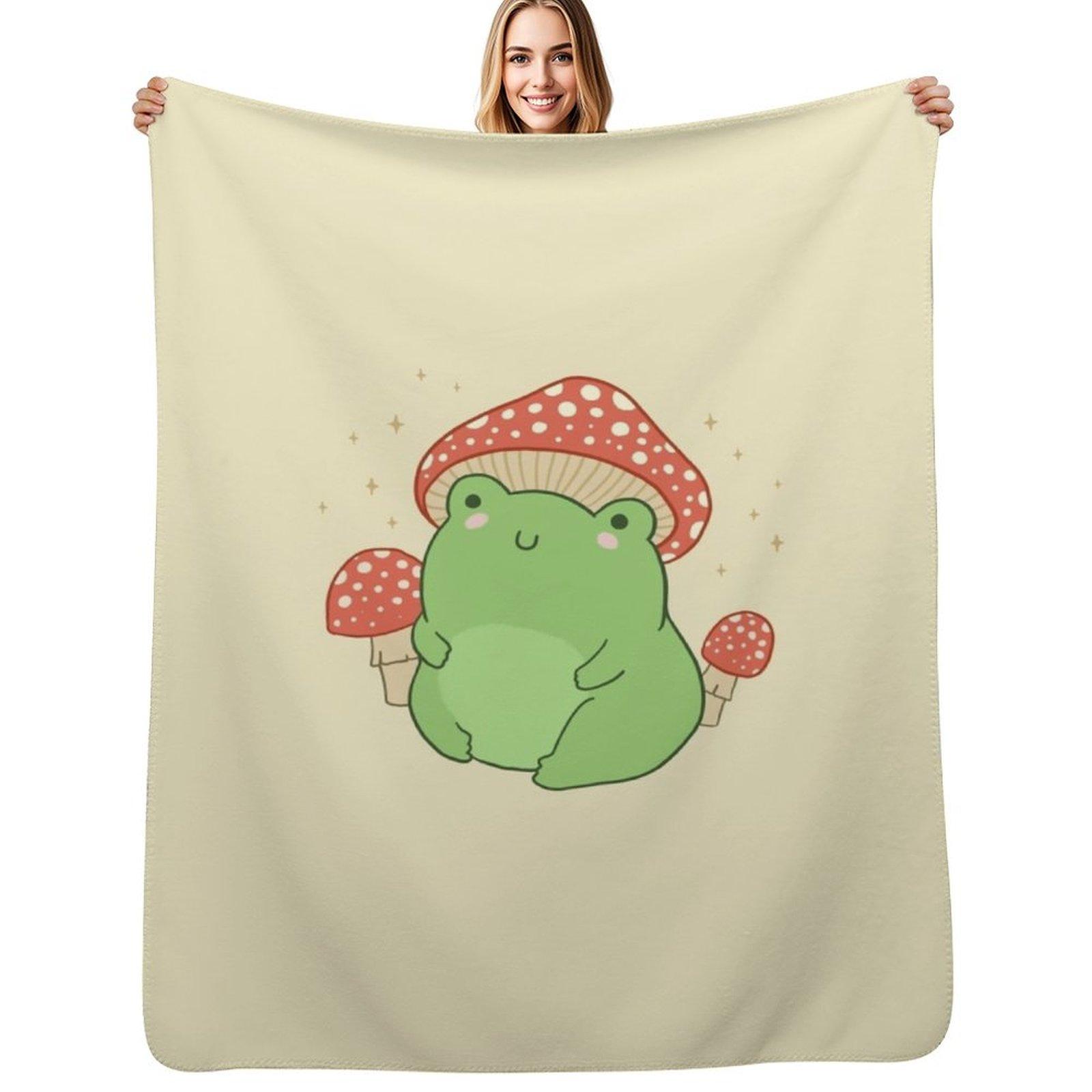 

Kawaii Frog with Mushroom Hat and Toadstools Cottagecore Aesthetic Froggy Chubby Amanita Muscaria Forest Theme Throw Blanket 102x76cm(40x30in)