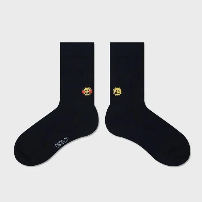 Heart Smile Emoji Embroidered Socks - Dark Navy