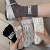 Lace Fabric Label Pleated Bubble Mid-calf Socks, Women's Three-dimensional Trendy Socks, College Style Pile Socks