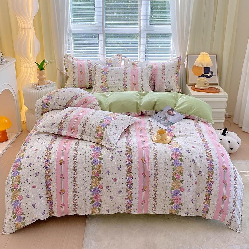 Ins Style Korean Bedding Set Breathable 3/4pcs Bed Sheets Set Quilt Covers Solid Duvet Covers for Home School Fundas Nórdicas