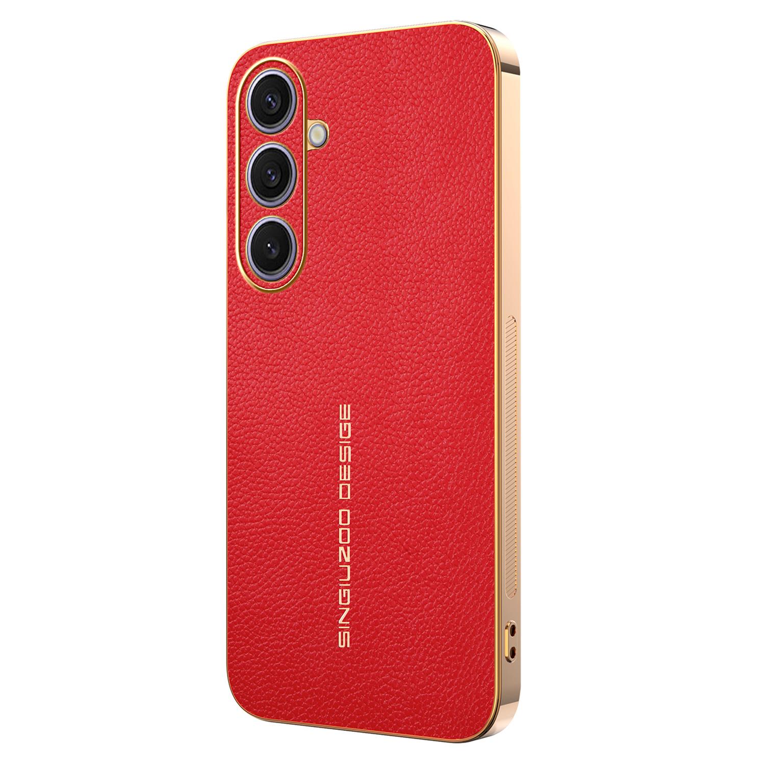 For Samsung Galaxy S24+ Case Anti Scratch Litchi Texture TPU Leather PU Phone Back Cover
