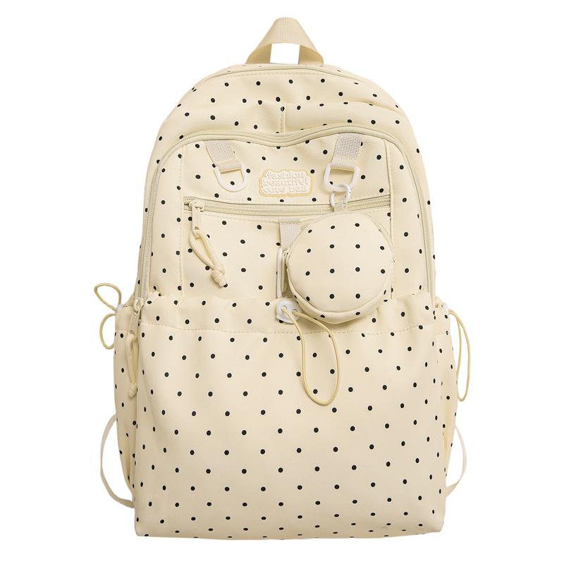 Women's Wave Point Print Backpack Junior High School Student Schoolbag Large Capacity Backpack with Coin Purse