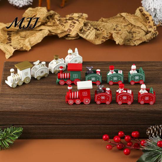 Christmas Party Table Centerpieces Wooden Train Decoration, Painted Mini Ornament with Snowman Tree Reusable Holiday Decorations Bear, Tabletop Mantel