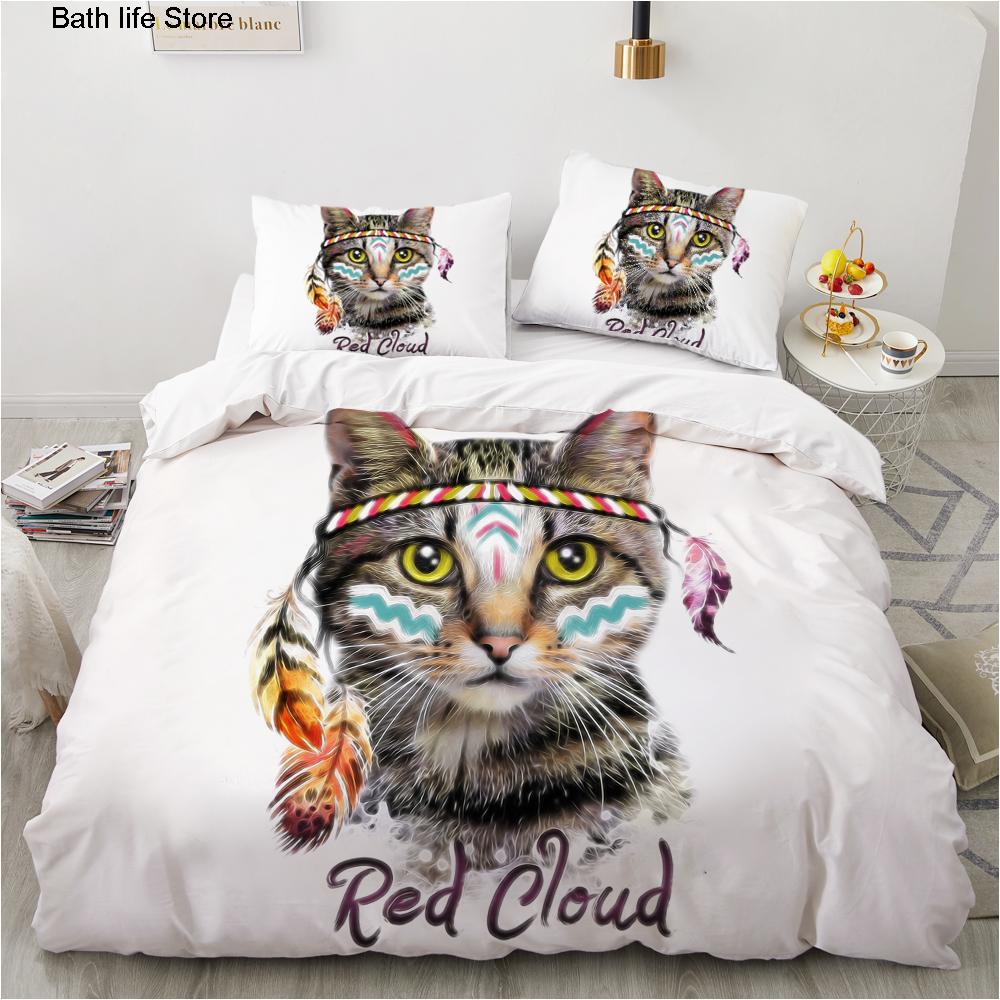 Black Cat Bedding Set Cute Cats Cartoon Duvet Cover Set Double Size Soft Fabric Bed Sets Kids Home Textile Halloween Decor Gift