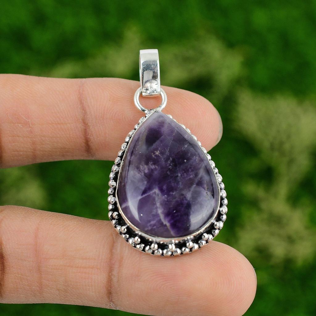 Daughters Day Sale Chevron Amethsyt Gemstone Sterling Silver New Pendant Jewelry