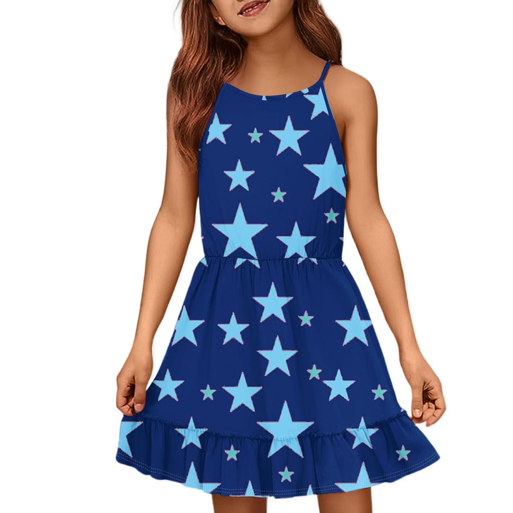 Children's Summer Casual Fashion Round Neck Solid Color Sleeveless Dress