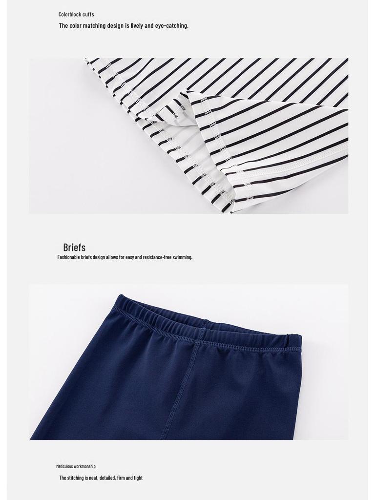Kids' Korean Style Striped Baseball Swimsuit Set