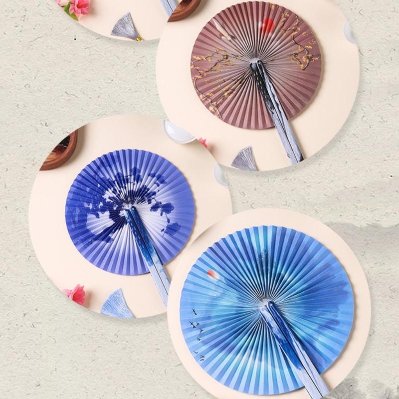 Handheld Hand Fan With Pendant Magnetic Folding Fan For Women Vintaged Shape Paper Fan For Weddings And Decorations