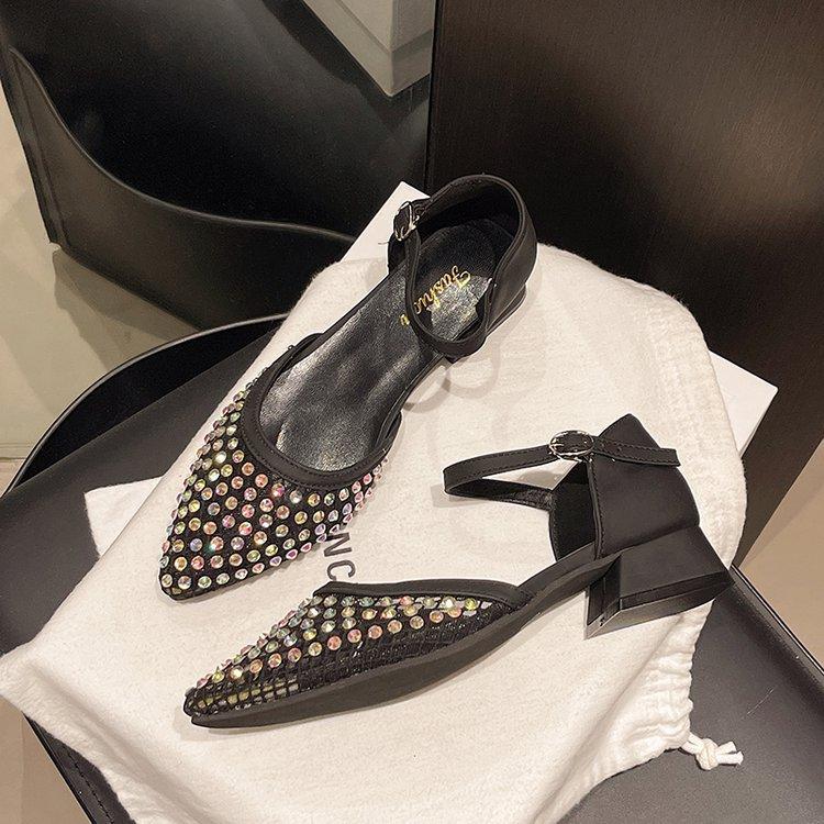 Hollow Silver Bag Head Sandals Women 2025 Summer New Lady Pointed Bag Head One-word Buckle with Mesh Sandals Women