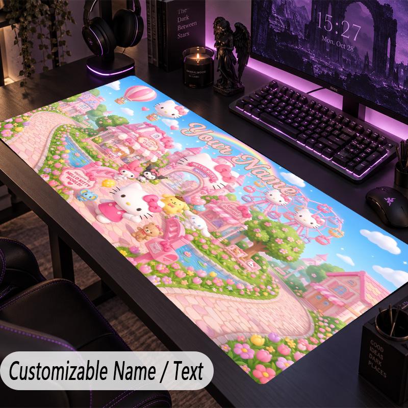 Custom Text Big Mousepad, Extended Desk Pad For Laptop Work GameHello Kitty