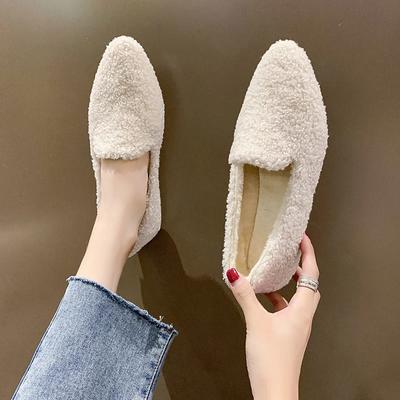 Mode 2024 Mocassins Pointus Décontractés Femmes Hiver Chaussures en Coton Pelucheux Fourrées à Enfiler Chaussures Plates Floues