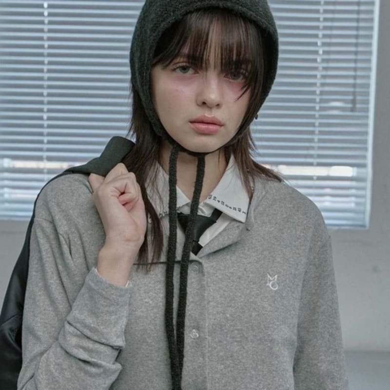 moire moa Wool knit ear muffler - charcoal