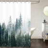 Misty Forest Trees Shower Curtain Machine Washable All Season Waterproof Privacy Protection 2D Print Nature Design Zen 12 Hooks