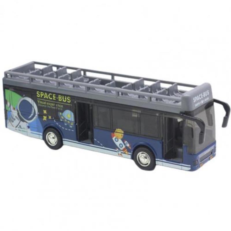 

Двухэтажный автобус 1/50 Tour для малышей, игровые транспортные средства из литого сплава со звуками и подсветкой, городские машинки-игрушки с открывающимися дверями с откатным механизмом 1/50-Size:19.6*7*4.1cm темно-синий