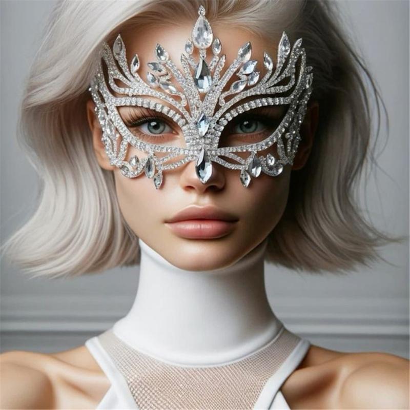 Rhinestones Masquerade Mask Half Face Mask Halloween Costume Accessories for Men Women Masquerade Halloween Cosplay
