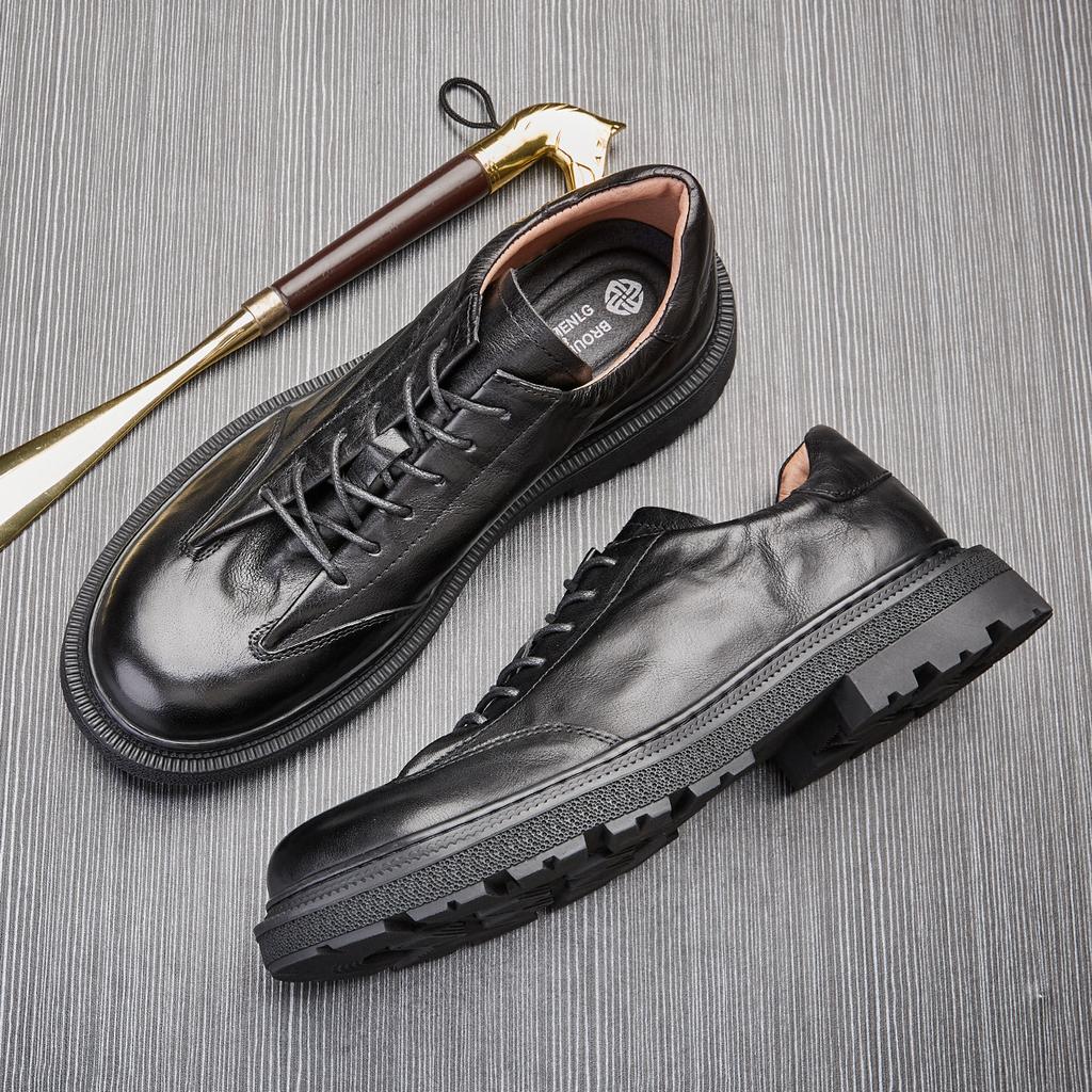 Włoskie skórzane buty męskie z naturalnej skóry luksusowej marki modne platformy eleganckie oryginalne skórzane buty typu oksford na zewnątrz męskie