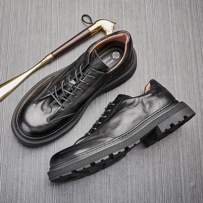 Sapatos masculinos casuais de couro com cadarço e plataforma de couro, sapatos simples, versáteis e modernos, sapatos verdes de couro de vaca para homens