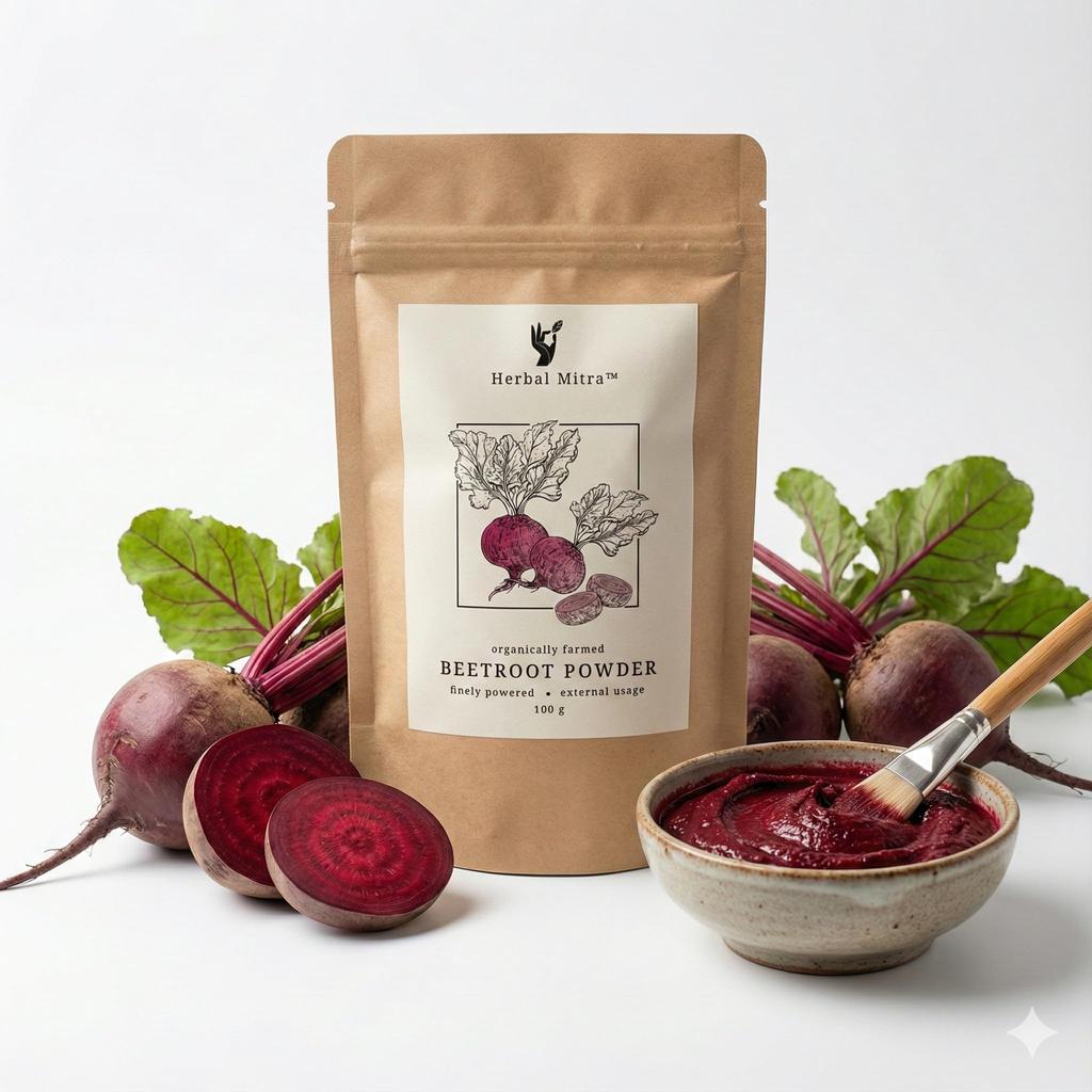 Herbal Mitra Pure & Natural Beetroot Powder 100 Gms For Skin Brightening, Healthy Pinkish Skin & Rosy Cheeks, Glowing & Shiny Face Pack | Paraben