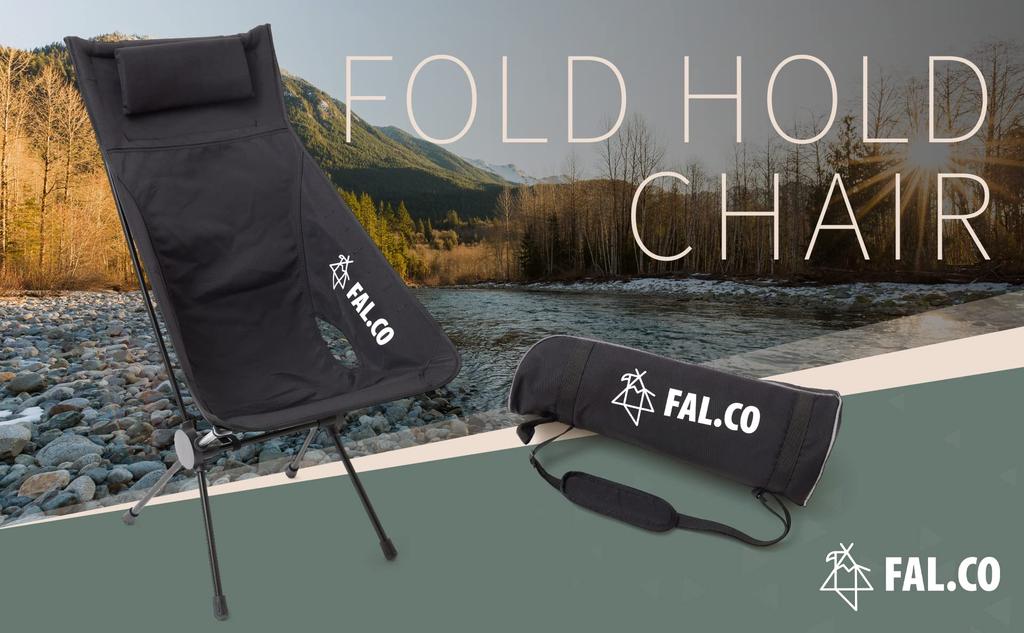 FAL.CO FOLD HOLD CHAIR - Utility High Back Chair - Outdoor Camping, Foldable, Black, Side Pockets, Fishing, Hiking, Festivals