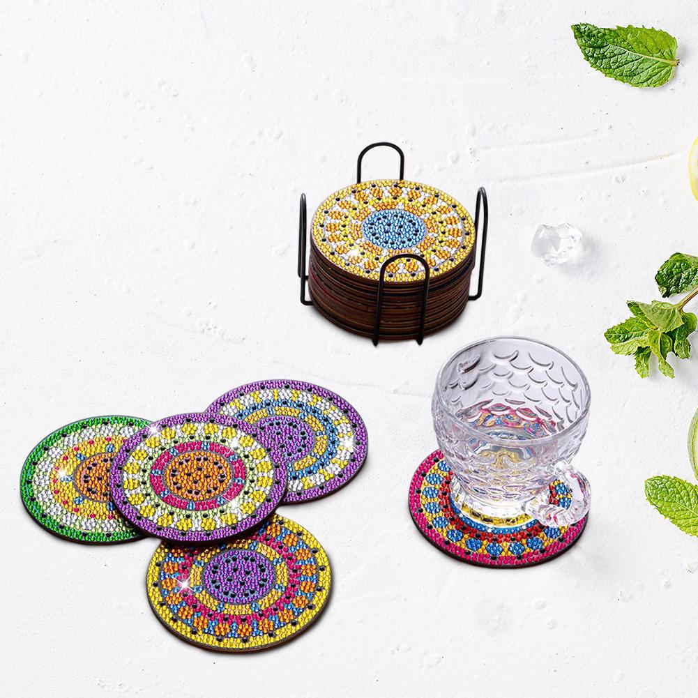 6pcs/8pcs Diy  Coasters With Holder Round Mandala Coasters  Kits Accessories