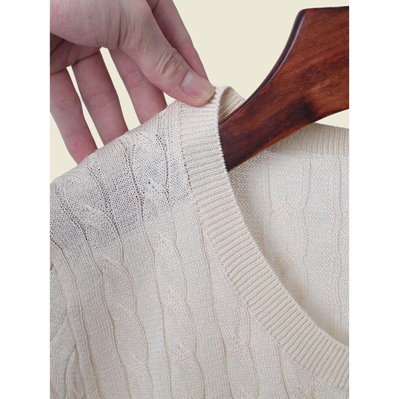 Linen Low round Neck Classic Style Short Sleeve Cardigan Summer Cable Stitch Texture Pure Color Refreshing Elegant Simple Knitwear
