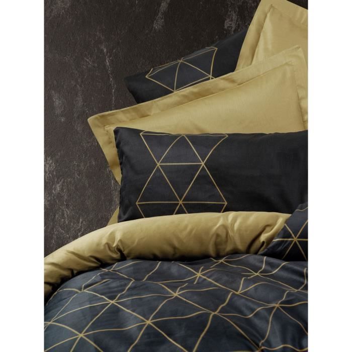 Parure de lit - 1 housse de couette 220 x 240 cm + 2 taies d'oreiller 60 x 60 cm - 100% coton renforcé - Noir