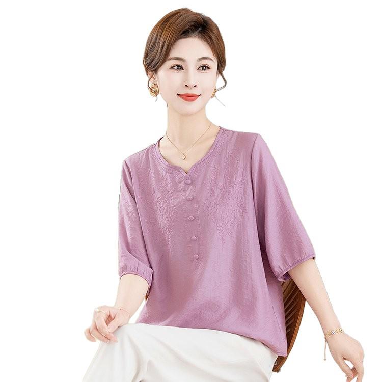 Stylish Slimming Summer Tops for Women: Versatile Short-Sleeved T-Shirts for Middle-Aged and Elderly Moms