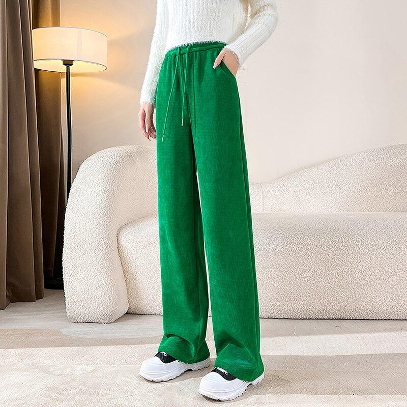 

Осень-зима 2022, корейские модные однотонные свободные элегантные широкие брюки с высокой талией, уличная одежда, вельветовые брюки Харадзюку, повседневные теплые XXXXXL зелёный