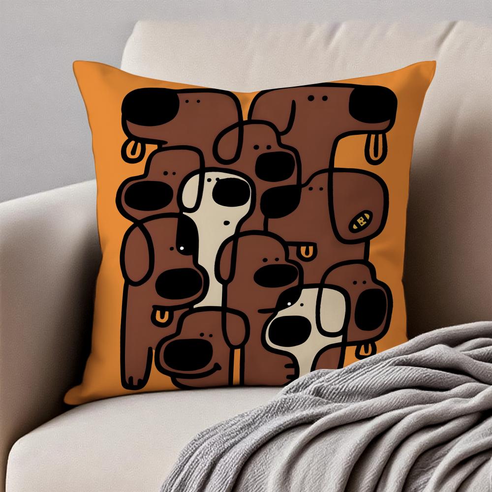 Quirky Modern Art Abstract Dog Cushion Cover Pillowcase Antidustmite Invisible Zipper Short Plush Sofa Cushion