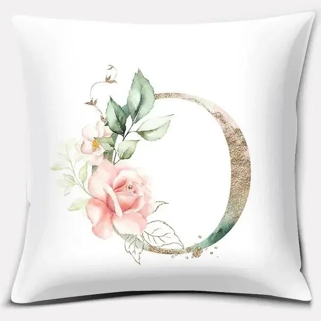 Green Flower Letter Series Pillow Gift Home Office Decoration  Bedroom Sofa Car Cushion Cover Case