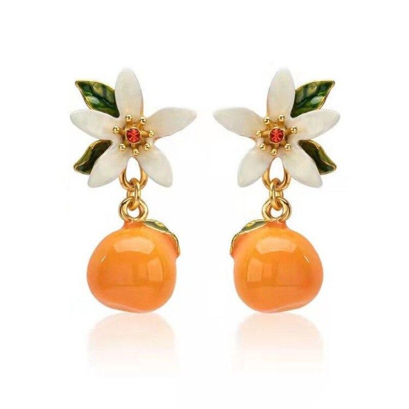 

Pinkdudu 2023 милые оранжевые серьги-подвески с гарденией, серьги сладкие фрукты и цветы для женщин, ювелирные аксессуары PD1141 Orange оранжевый