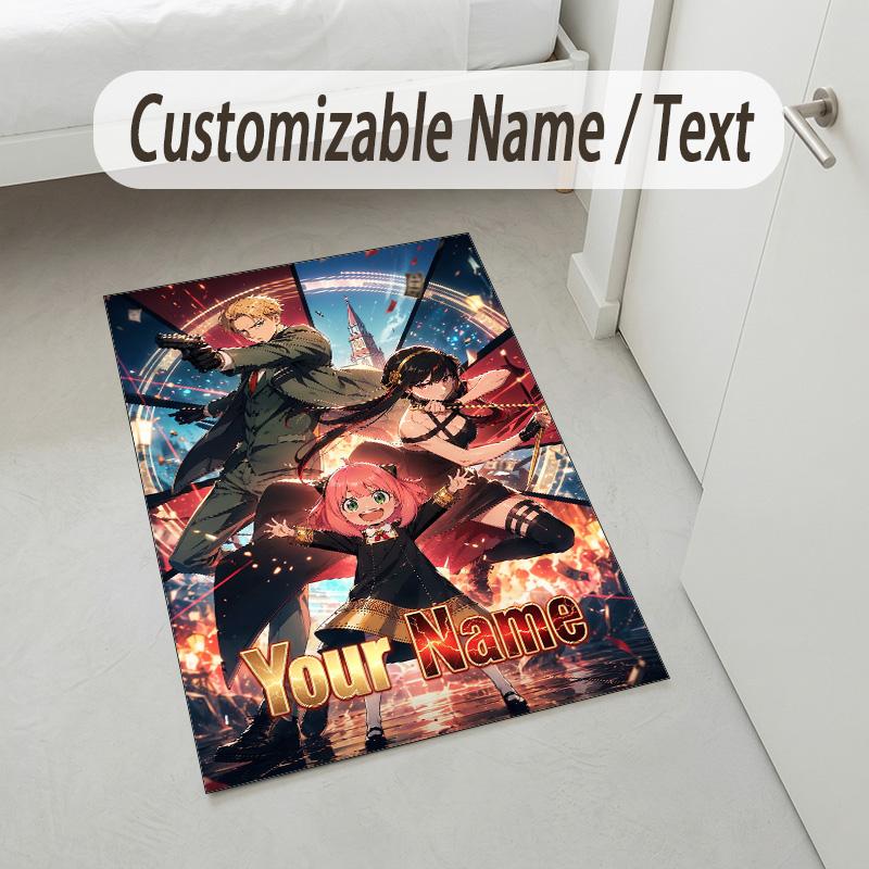 Personalized Crystal Velvet Carpet,Spy × Family Custom Printed Name, Plush Area Rug For Home Indoor Decor