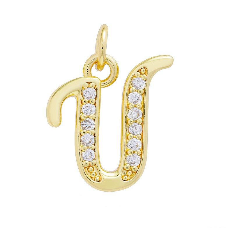 European & American Gold-Plated Copper Zircon Letter Necklace - High-End DIY Jewelry Accessory