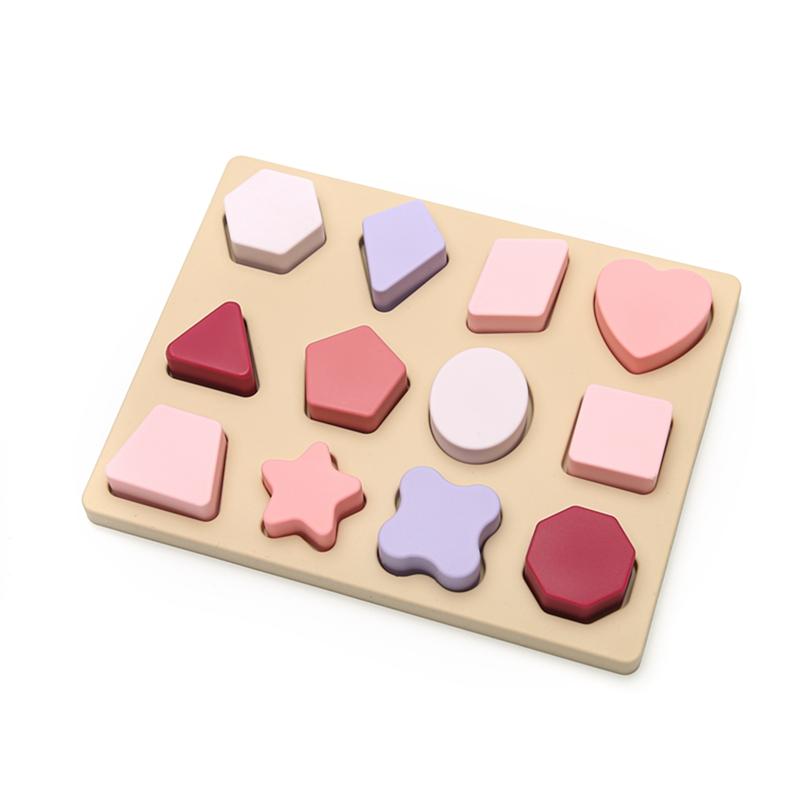 Montessori dřevěná 3D hračka puzzle Silikonové stohování dítě barevné dřevěné kostky kognitivní schopnosti učení pro dítě vzdělávací hračka