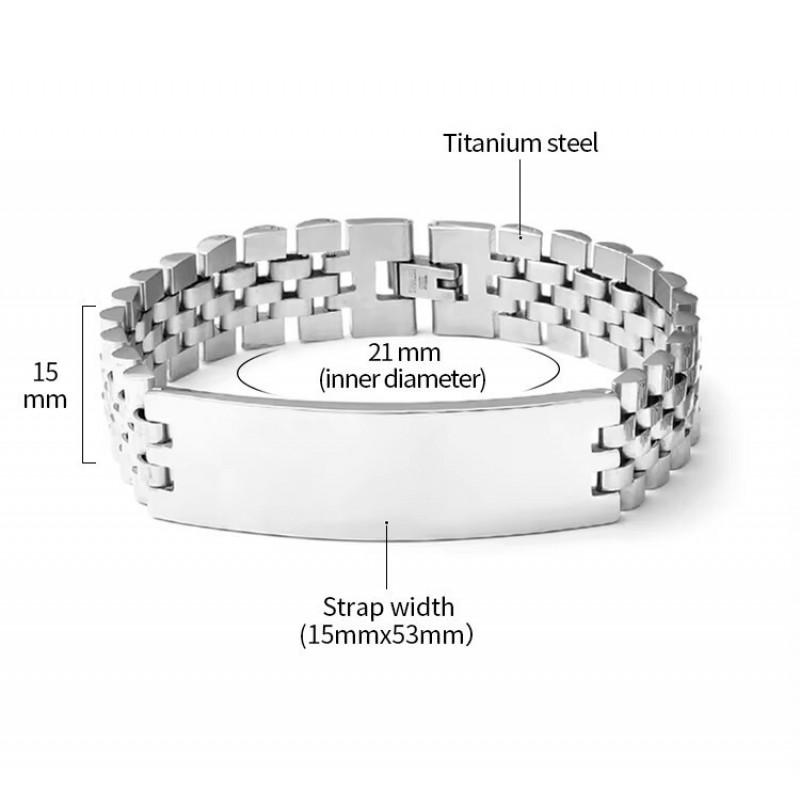 Mens Geometric Blank Titanium Steel Bracelet With Engraving Space Gold Black Tone Fashion OL Style Business Gift
