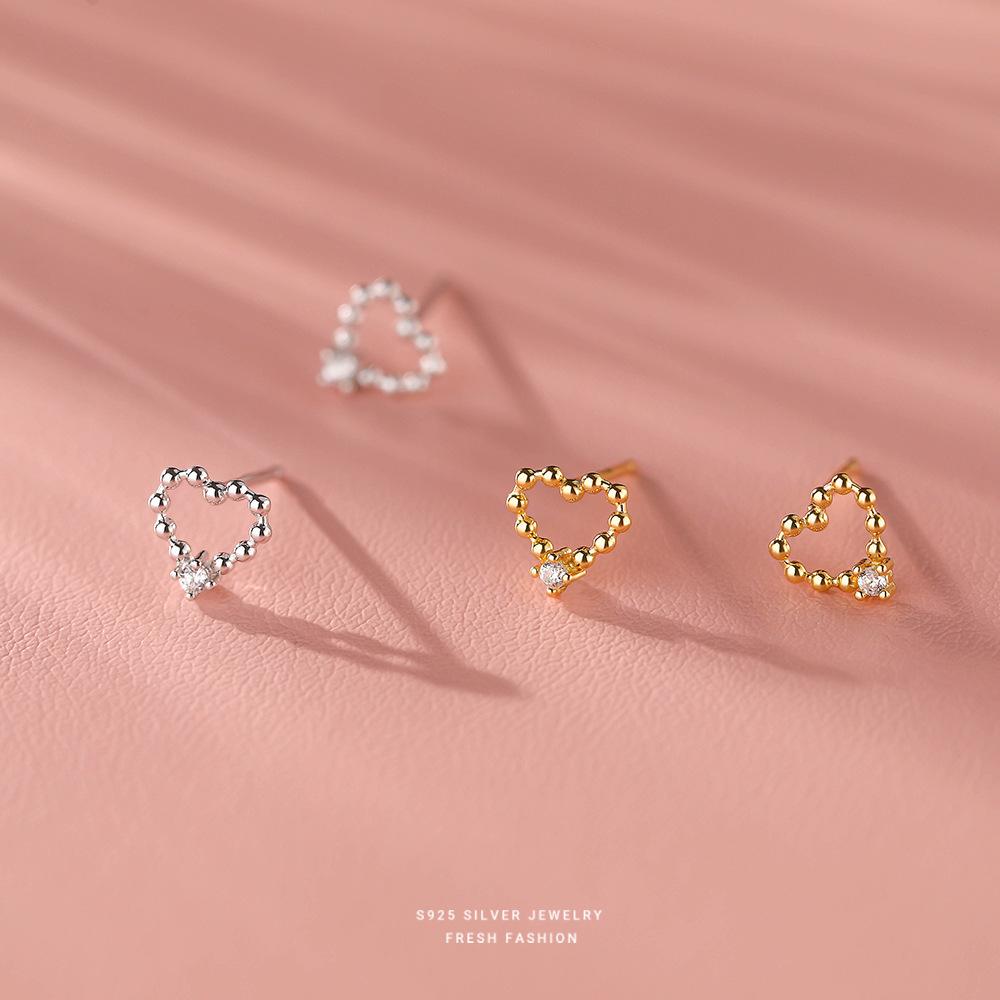 925 Sterling Silver Heart Zircon Simple Versatile Temperament Stud Earring Gift for Women Girls Party Fine Jewelry