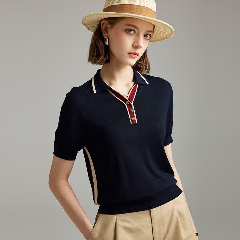 Wudao 100% Tencel Colorblock Women's Knitted Polo Shirt