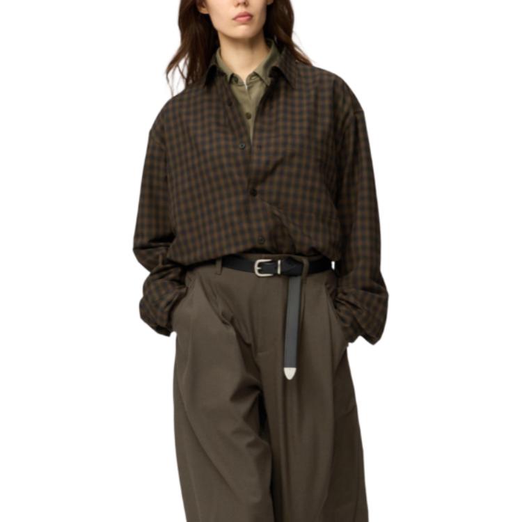 UNIQLO Fashionable Retro Commuter Loose Comfortable Casual Plaid Long Sleeve Shirt Unisex shirts 488793-36