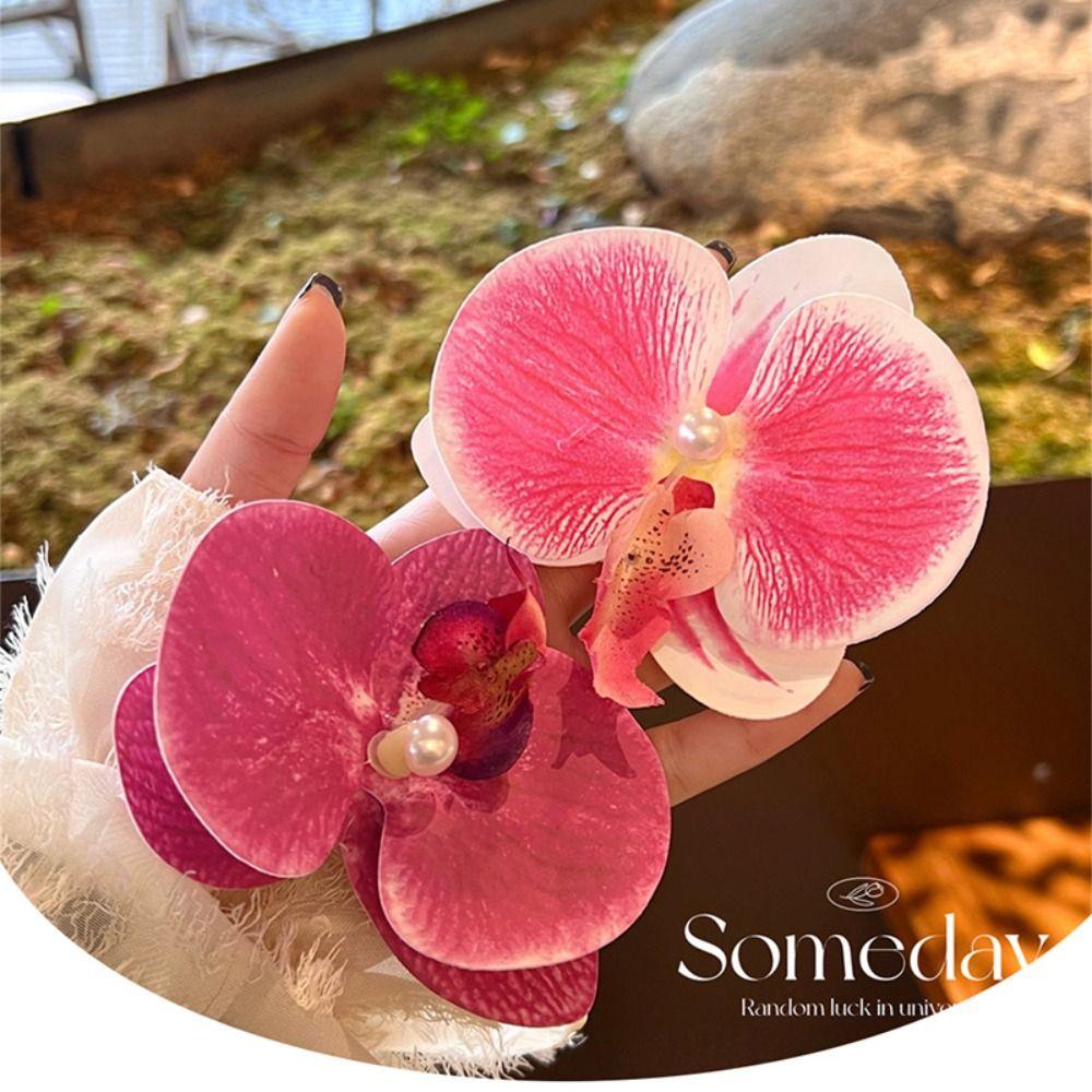 Cloth Flower Hair Clip Butterfly Orchid Pearl Orchid Flower Hairpin Duckbill Clip Korean Style Girl Hair Clip