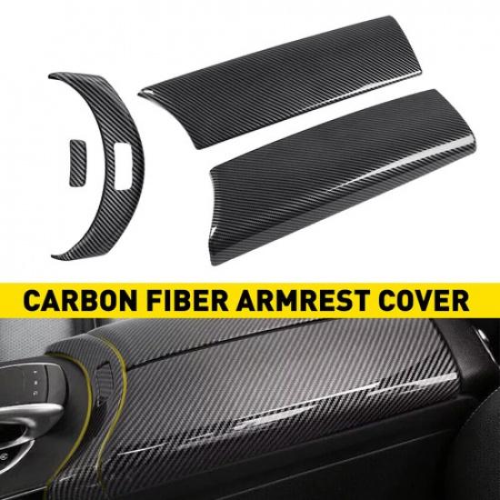 Carbon Fiber Center Console Armrest Box Cover+Button Trim For Benz C Class W205