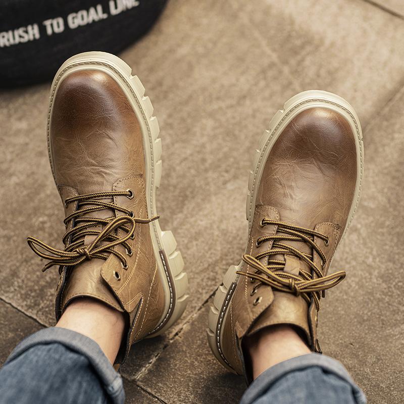 Retro Men's Ankle Boots Waterproof Casual Leather Boots High Top Shoes for Men Non Slip Work Boots