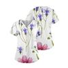 Women's Fashion Printed Work Uniform With Pocket T-Shirt Short Sleeve Top