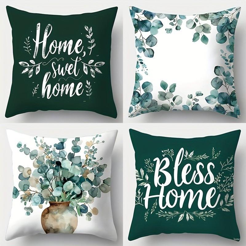 Eucalyptus Home Blessing Pillow Covers Pattern Cushion Cover Suitable For Sofa Bedroom Car Pillow Cover