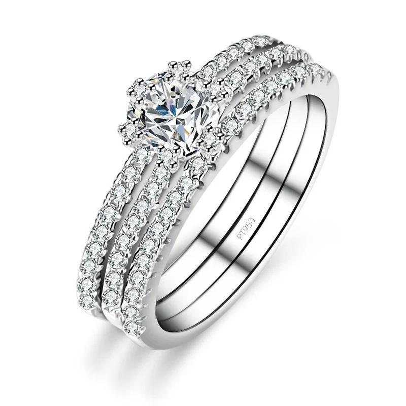 White Gold Glamorous Platinum Rings for Women with Carat D Color Moissanite Diamond and Baguette Diamonds Jewelry