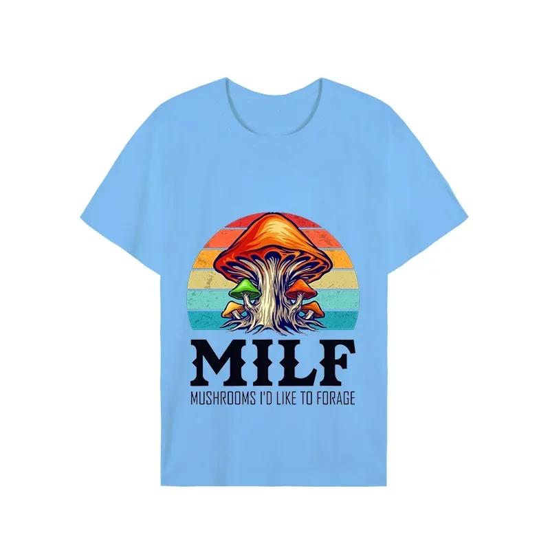 Summer Men Short Sleeve T-Shirts Tee MILF Mushrooms I'd-Like To Forage Funny Mushrooms Oversized Unisex T Shirts Tops Streetwear