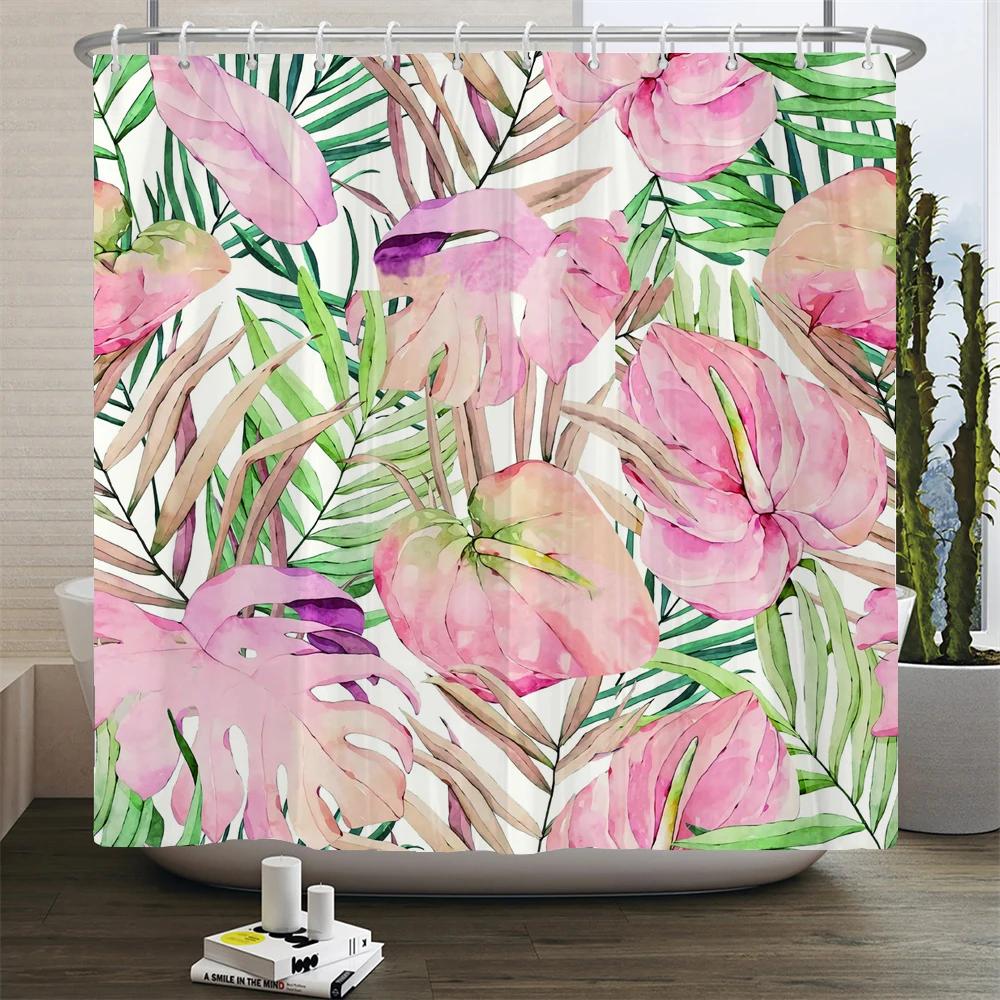 Green Plant Leaves Printed Shower Curtains Waterproof Polyester Curtain with Hook Decoration Bathroom Curtains 3D Shower Curtain