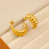 18K Gold Titanium Steel Ram Horn Heart C-Shape Earrings - Fashionable European & American Hollow Ear Studs